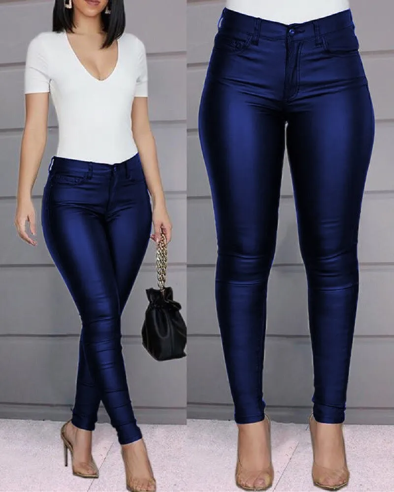 Calça Skinny Fit Couro PU