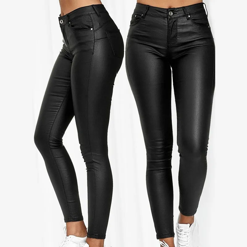 Calça Skinny Fit Couro PU