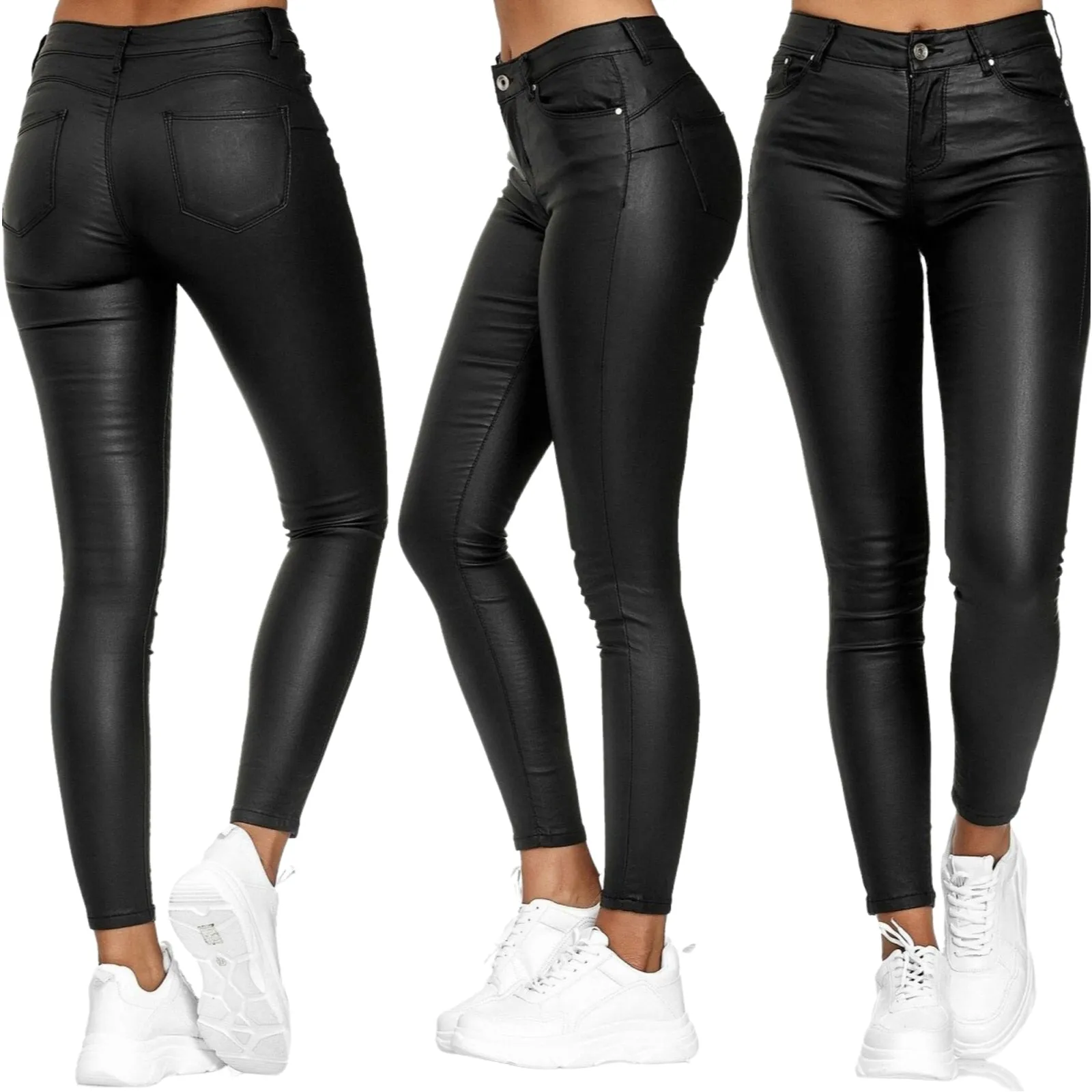 Calça Skinny Fit Couro PU