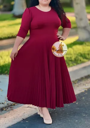 Cristel Burgundy Pleated Maxi Dress