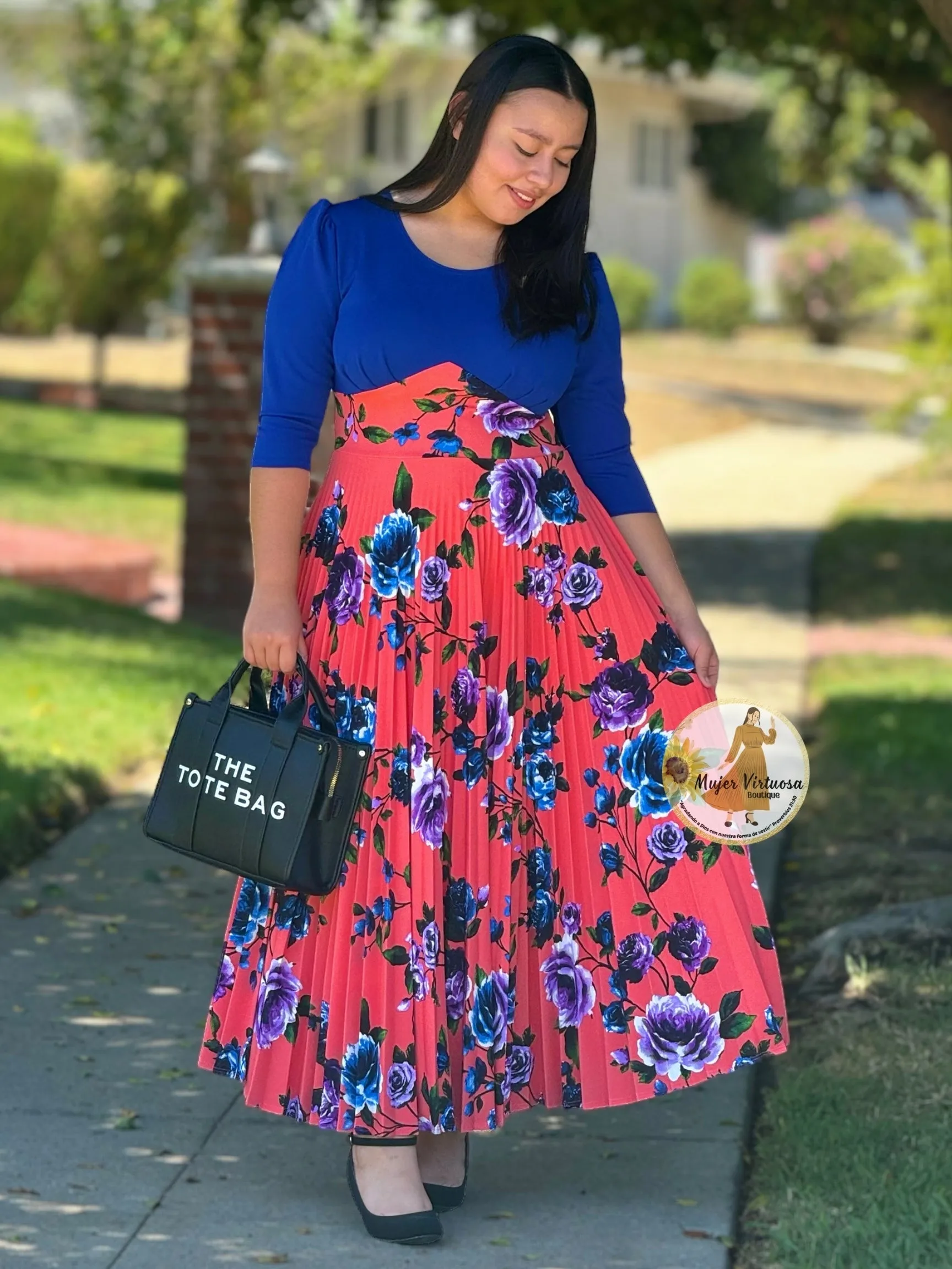 Cristel Royal Floral Pleated Dress