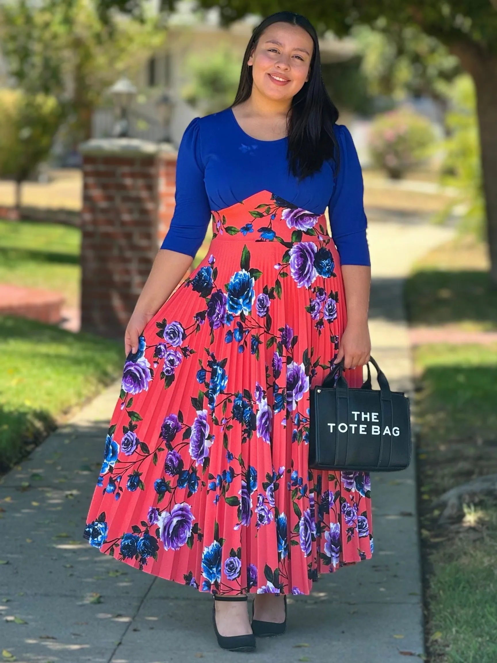 Cristel Royal Floral Pleated Dress