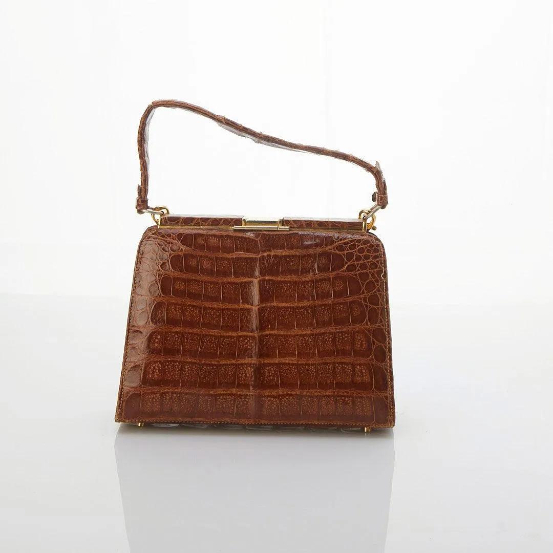 Cuero Yacare Leather Crocodile Brown Handbag