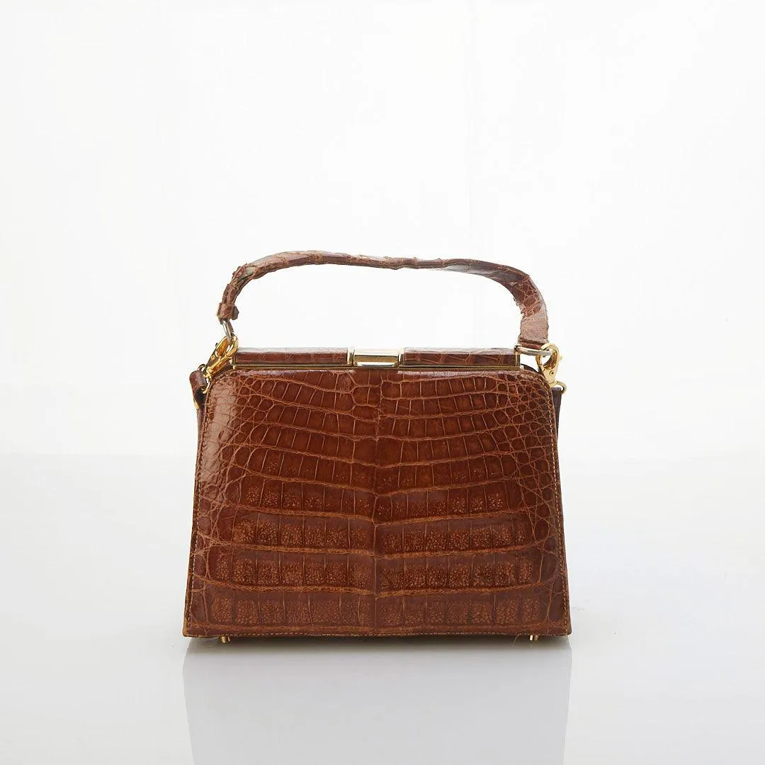 Cuero Yacare Leather Crocodile Brown Handbag