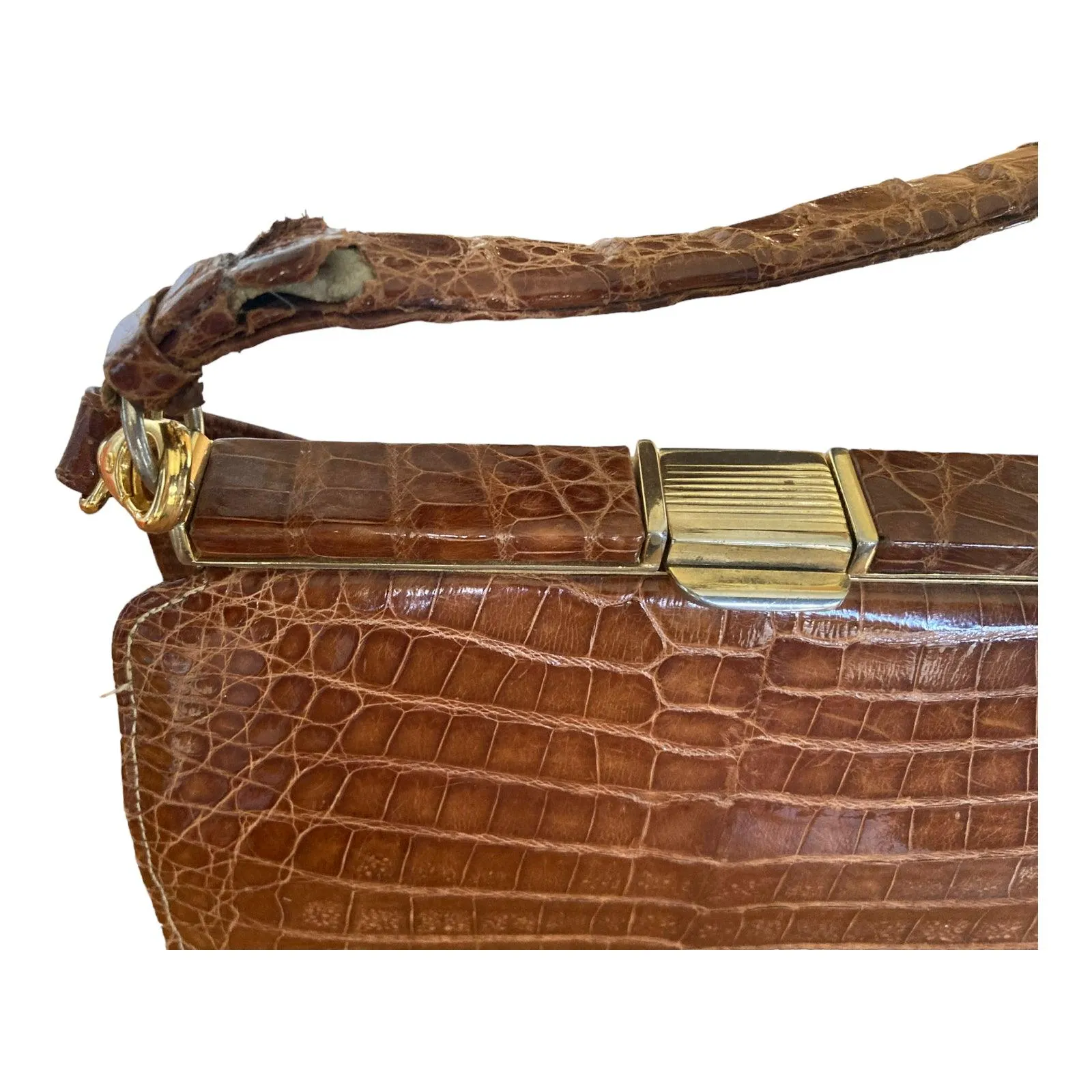 Cuero Yacare Leather Crocodile Brown Handbag