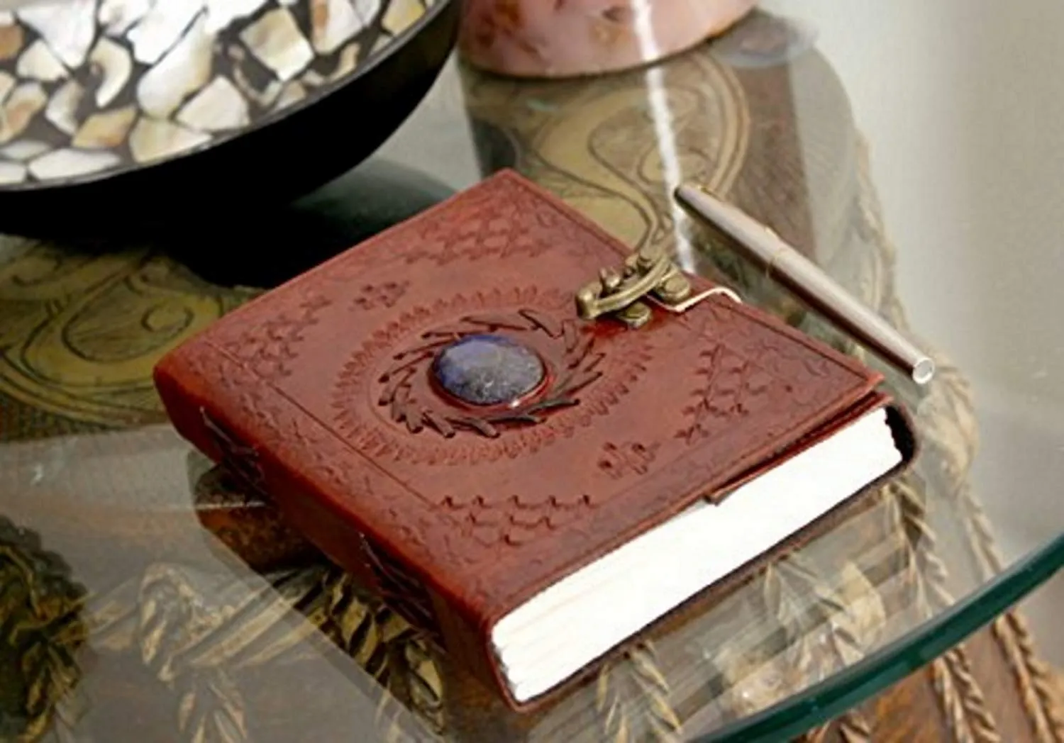 Customised Leather Diary, Leather journal with semi-precious stone