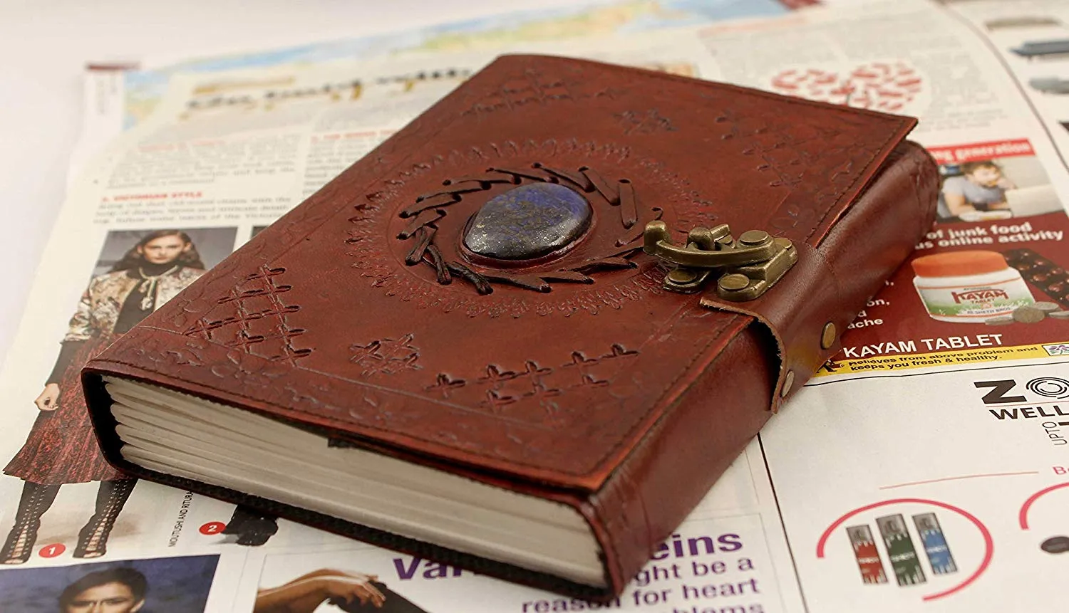 Customised Leather Diary, Leather journal with semi-precious stone