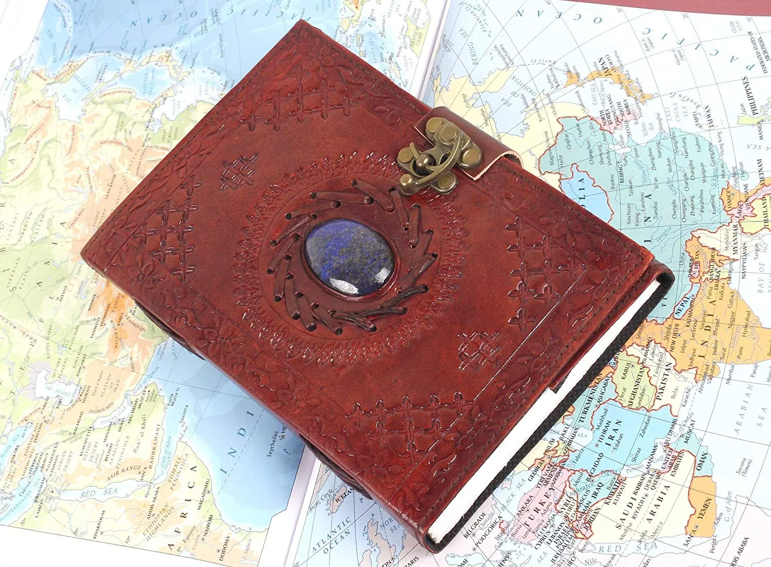 Customised Leather Diary, Leather journal with semi-precious stone