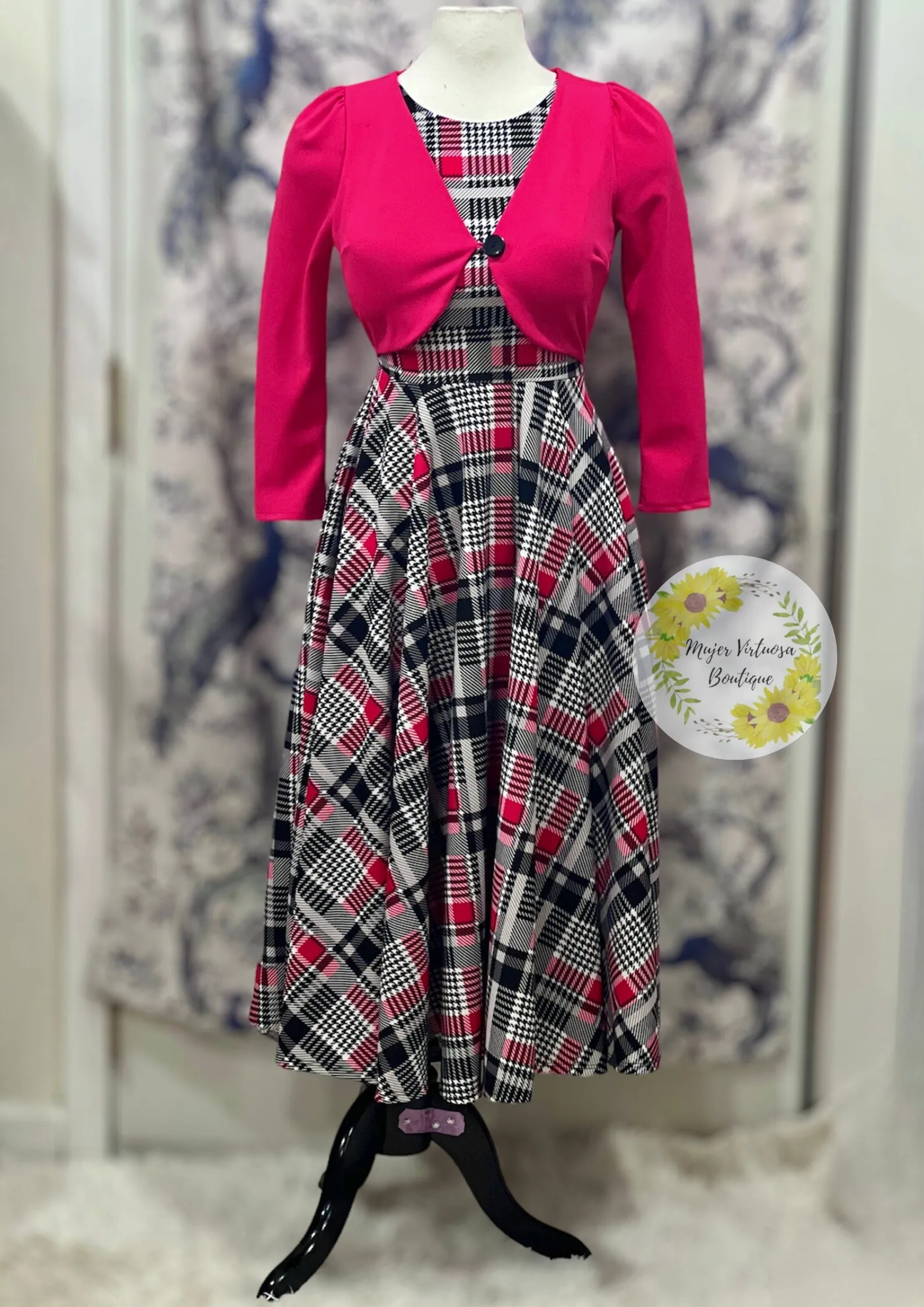 Dania Fucsia Plaid Blazer Dress