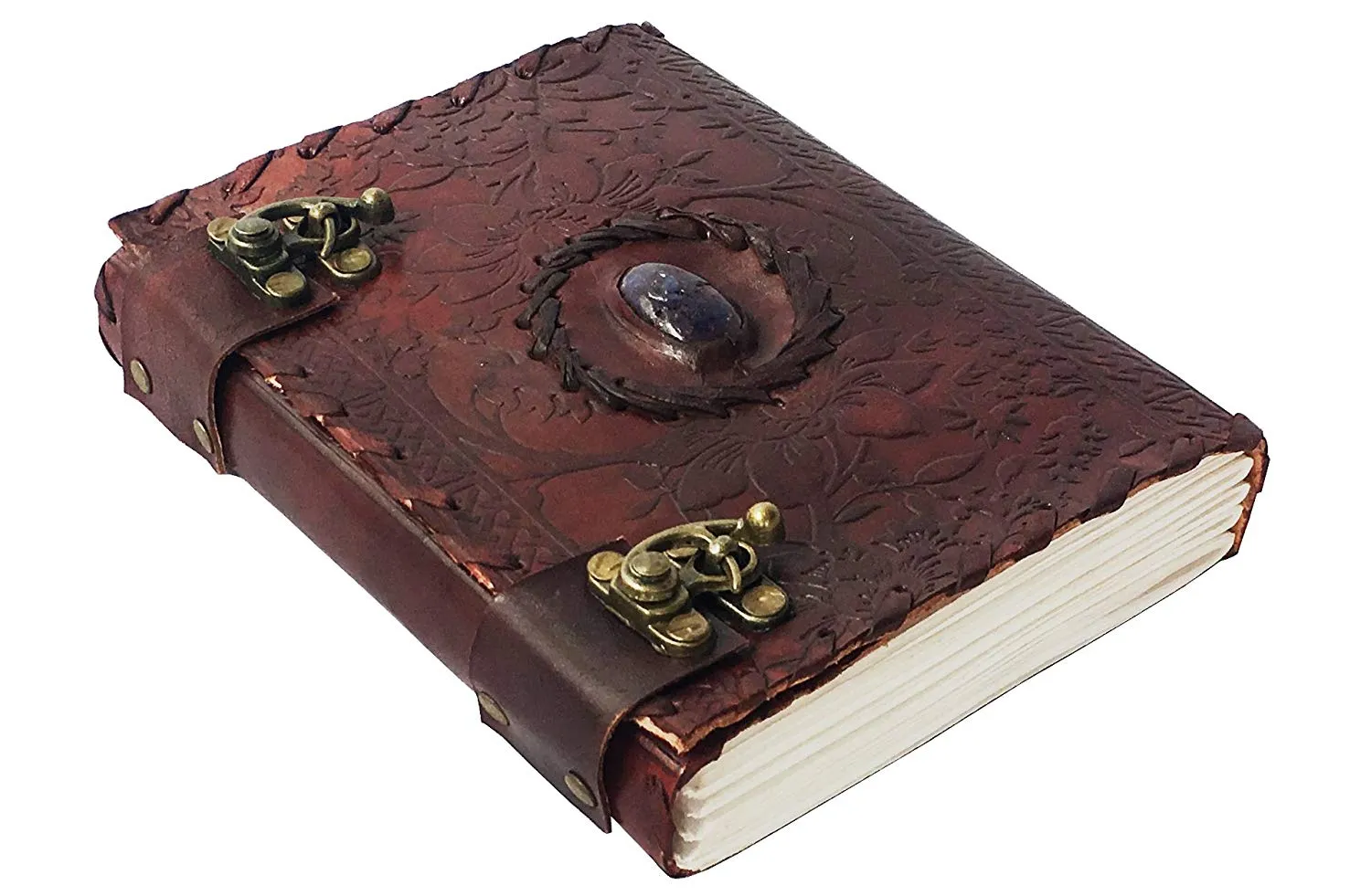 Handmade Embossed Blue Stone Leather Journal