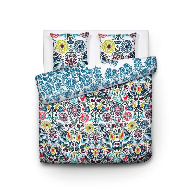 Housse de couette   taie(s) d'oreiller satin de coton - Love stories multicolor