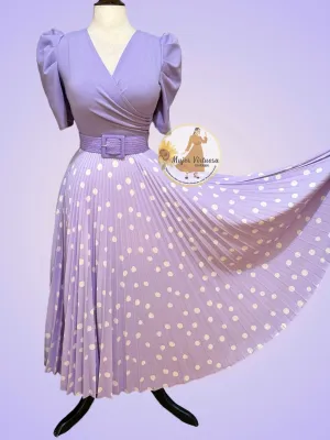 Jessica Lilac Polka Dot Pleated Dress