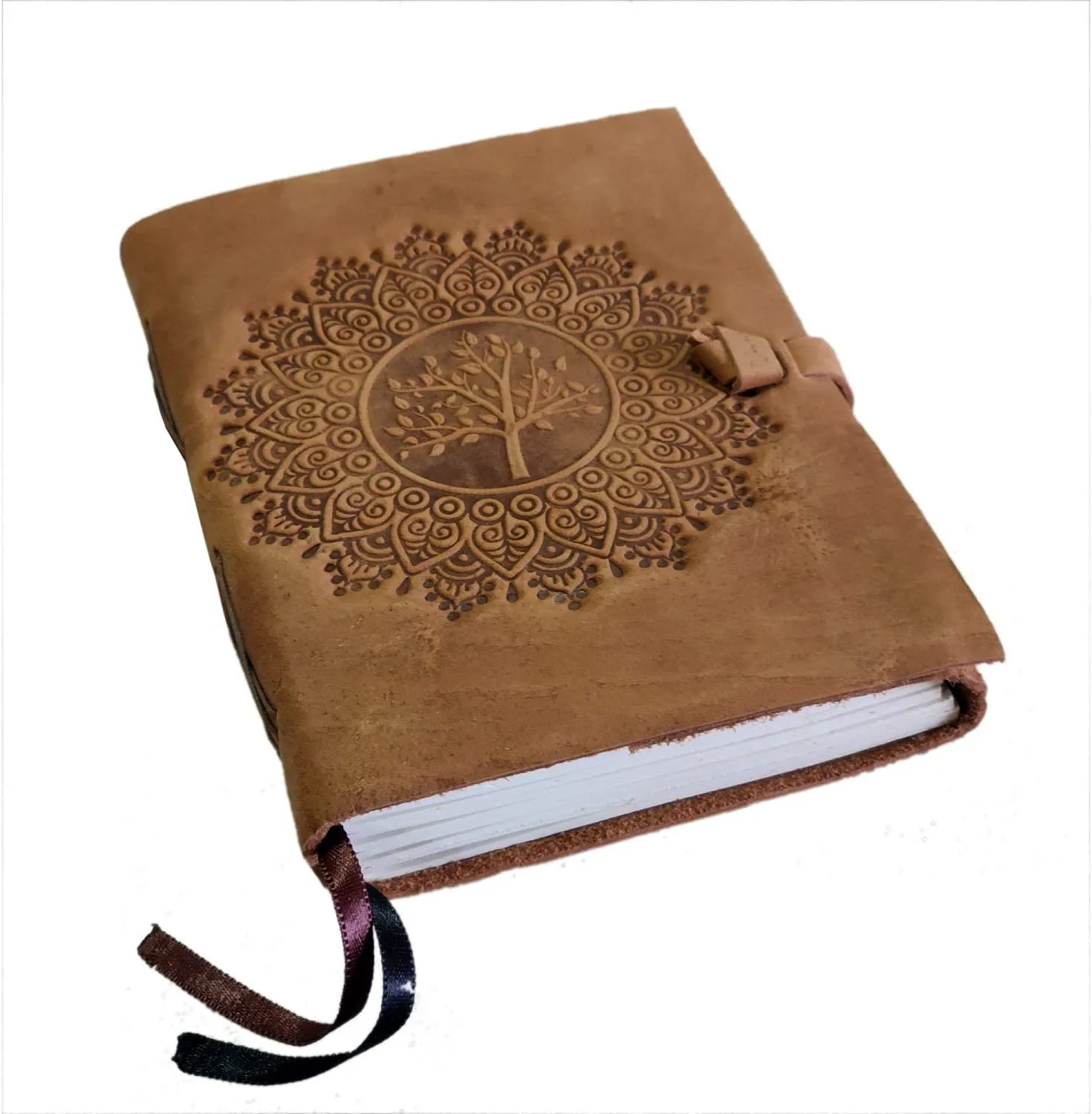 Leather Journal Mandala & Tree Engraved Leather Bound Journal