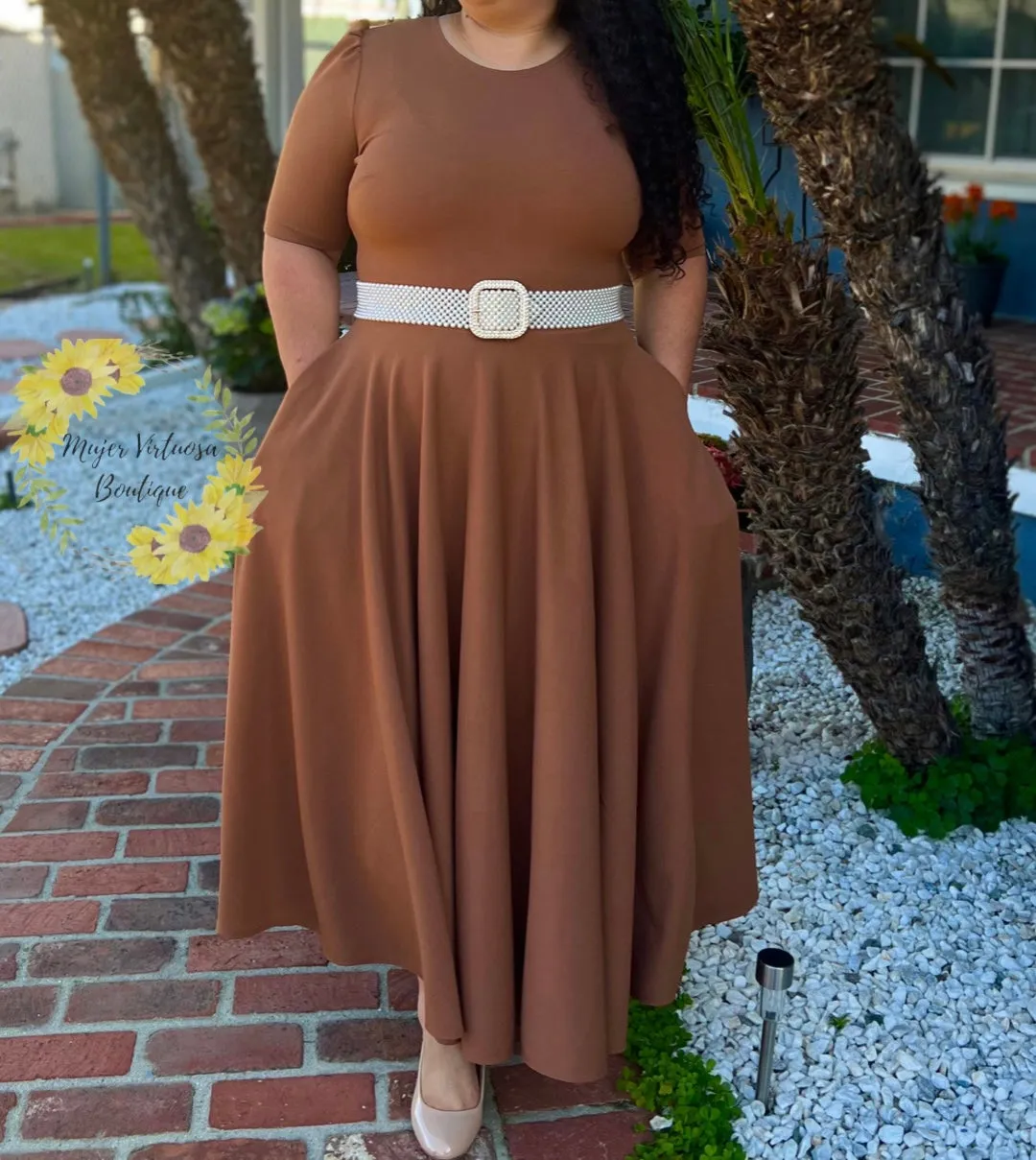 Mocha Solid Dress