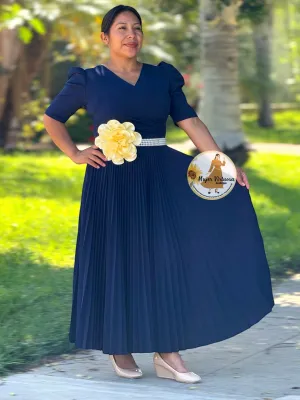 Navy Blue Pleated Dress “Jessica”