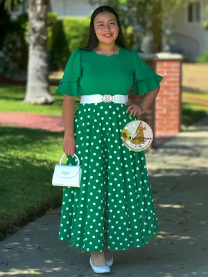 Olivia Green Polka Dot Dress