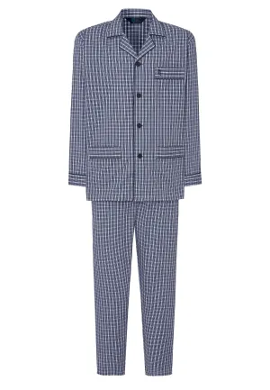 Pijama Hombre Largo Solapa Popelín Cuadros - Azul 1543_39