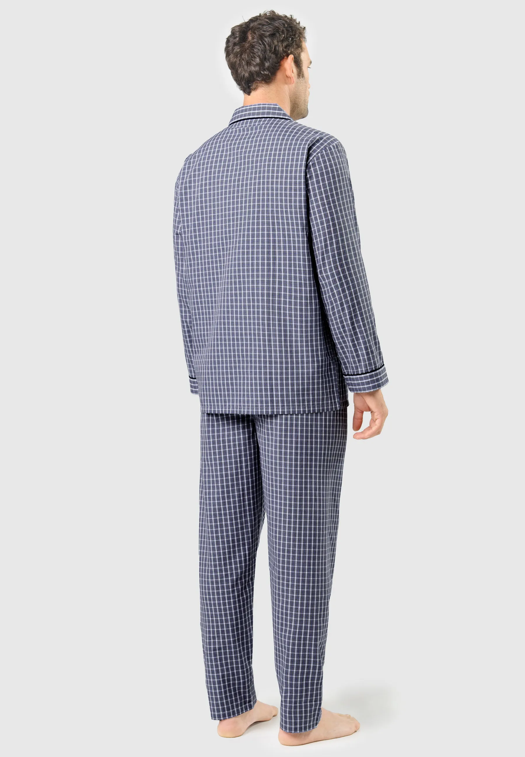 Pijama Hombre Largo Solapa Popelín Cuadros - Azul 1543_39