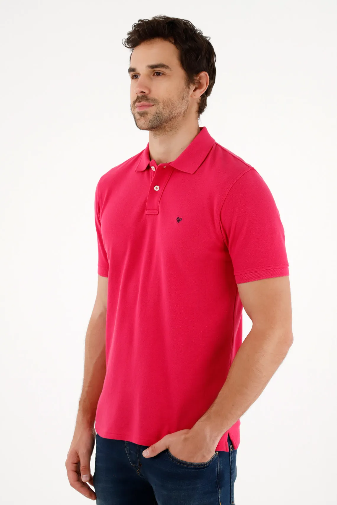 Polo rosada con raqueta bordada para hombre