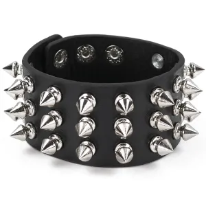 Punk Leather Spike Bracelet - Leather Cuff Biker Bracelet with Spikes for Men, Women and Kids