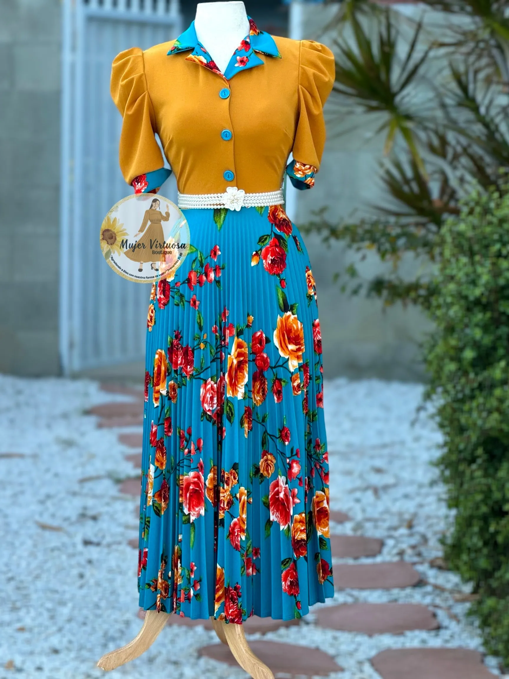 Samara Mustard Floral Pleated Dress