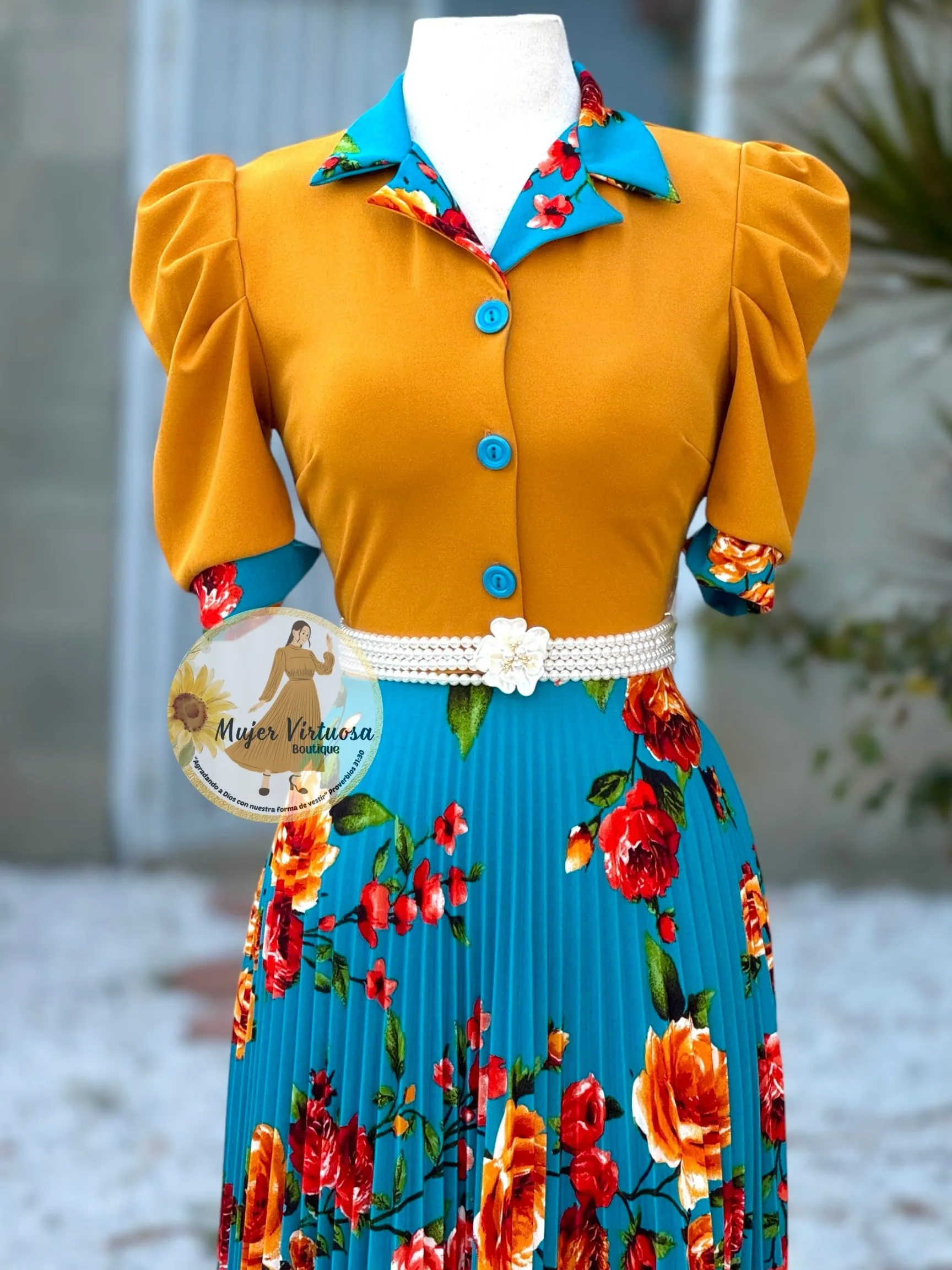 Samara Mustard Floral Pleated Dress