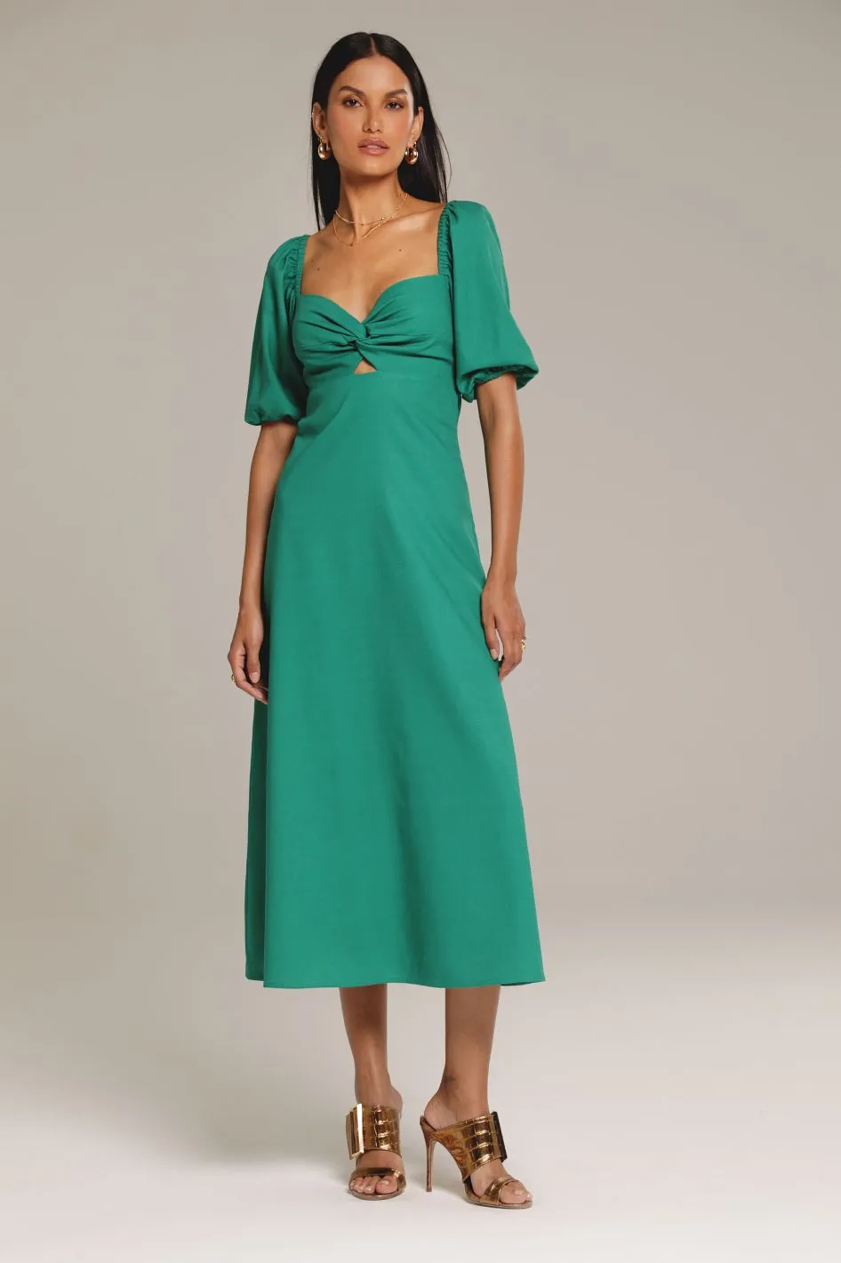 Vestido Midi de Linho Verde Eleonor