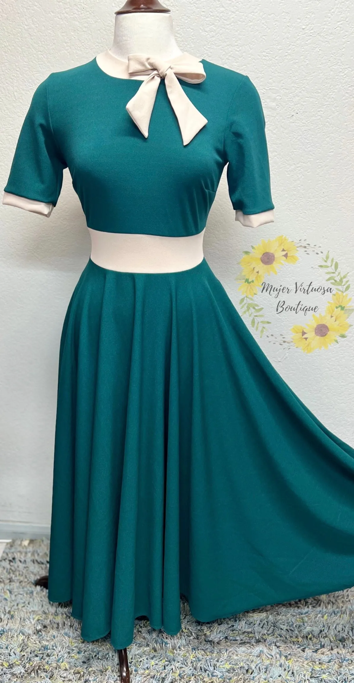 Vestido Vintage Verde Esmeralda Largo